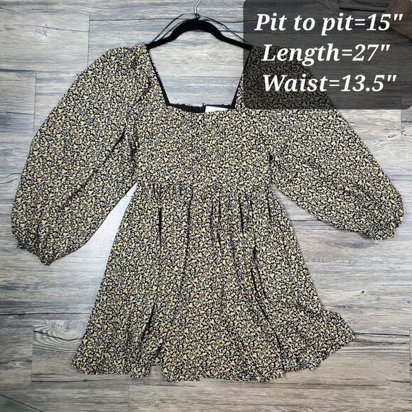 MNG Women Floral Cottage Core Dress Puff Sleeves Size 2 Square Neckline - Picture 6 of 10